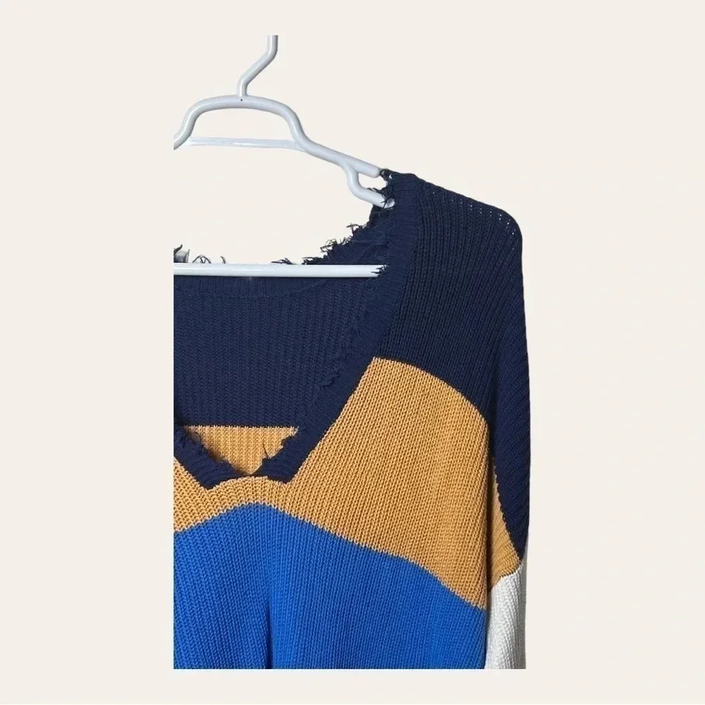 1284. Fate LONG SLEEVE SWEATER SIZE LARGE FACTORY‎ DISTRESSING COLOR BLOCK LG.